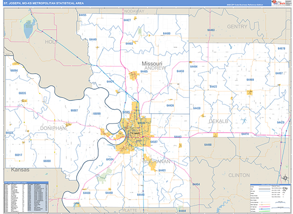 St. Joseph Metro Area Wall Map Basic Style